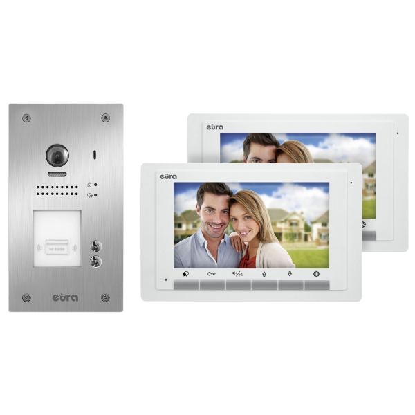 WIDEODOMOFON "EURA" VDP-70A5/P WHITE "2EASY" - dwurodzinny, 2x LCD 7", biały, czytnik zbliżeniowy Unique 125 kHz, podtynkowy