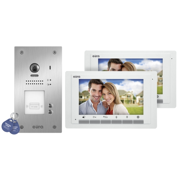 WIDEODOMOFON "EURA" VDP-70A5/P WHITE "2EASY" - dwurodzinny, 2x LCD 7", biały, czytnik zbliżeniowy Unique 125 kHz, podtynkowy