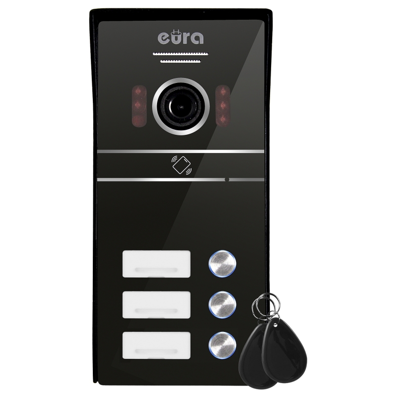 KASETA ZEWNĘTRZNA WIDEODOMOFONU "EURA" VDA-63C5 - trójrodzinna, czarna, kamera 1080p., czytnik RFID, natynk