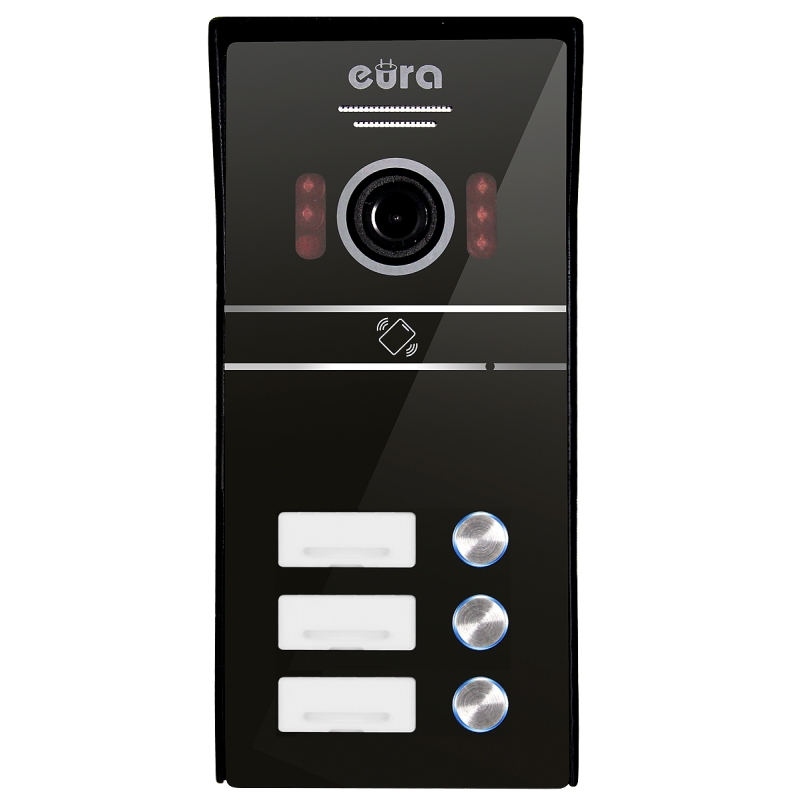 KASETA ZEWNĘTRZNA WIDEODOMOFONU "EURA" VDA-63C5 - trójrodzinna, czarna, kamera 1080p., czytnik RFID, natynk