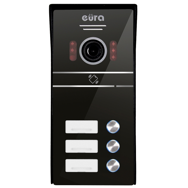 KASETA ZEWNĘTRZNA WIDEODOMOFONU "EURA" VDA-63C5 - trójrodzinna, czarna, kamera 1080p., czytnik RFID, natynk