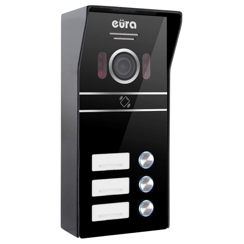 KASETA ZEWNĘTRZNA WIDEODOMOFONU "EURA" VDA-63C5 - trójrodzinna, czarna, kamera 1080p., czytnik RFID, natynk