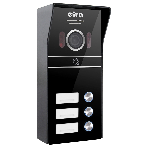 KASETA ZEWNĘTRZNA WIDEODOMOFONU "EURA" VDA-63C5 - trójrodzinna, czarna, kamera 1080p., czytnik RFID, natynk