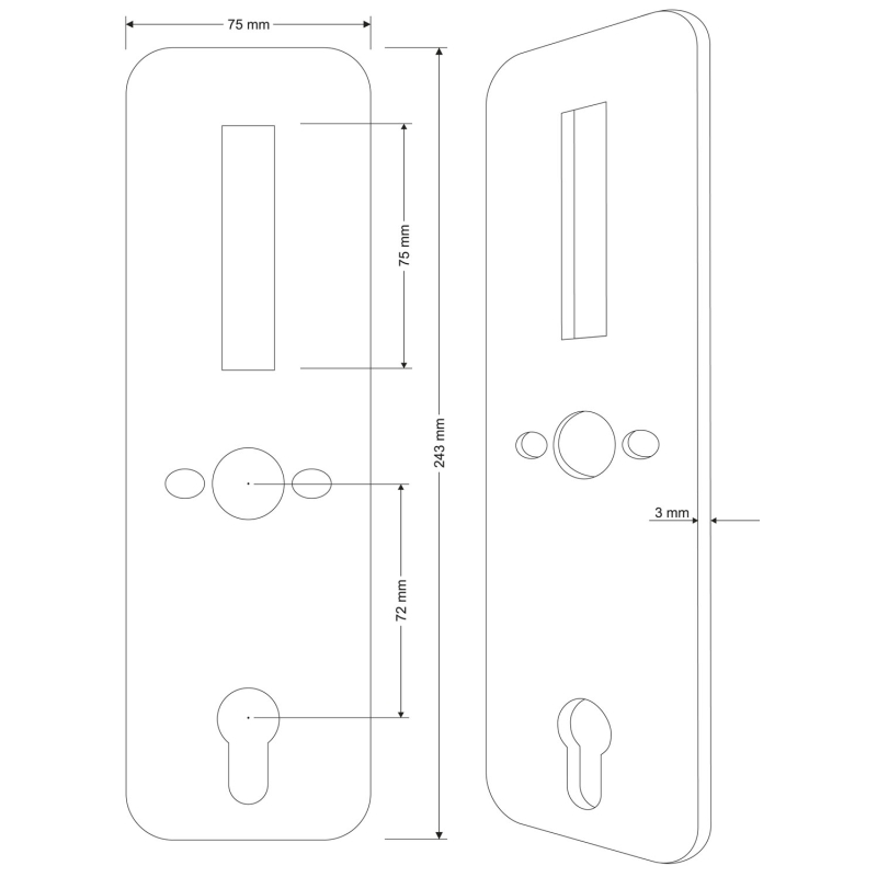 KOMPLET MASKOWNIC "EURA" ELB-01H4 - front + tył, do klamki ELH-01H4, rozstaw 72 mm, otwór na wkładkę bębenkową, grubość 3 mm