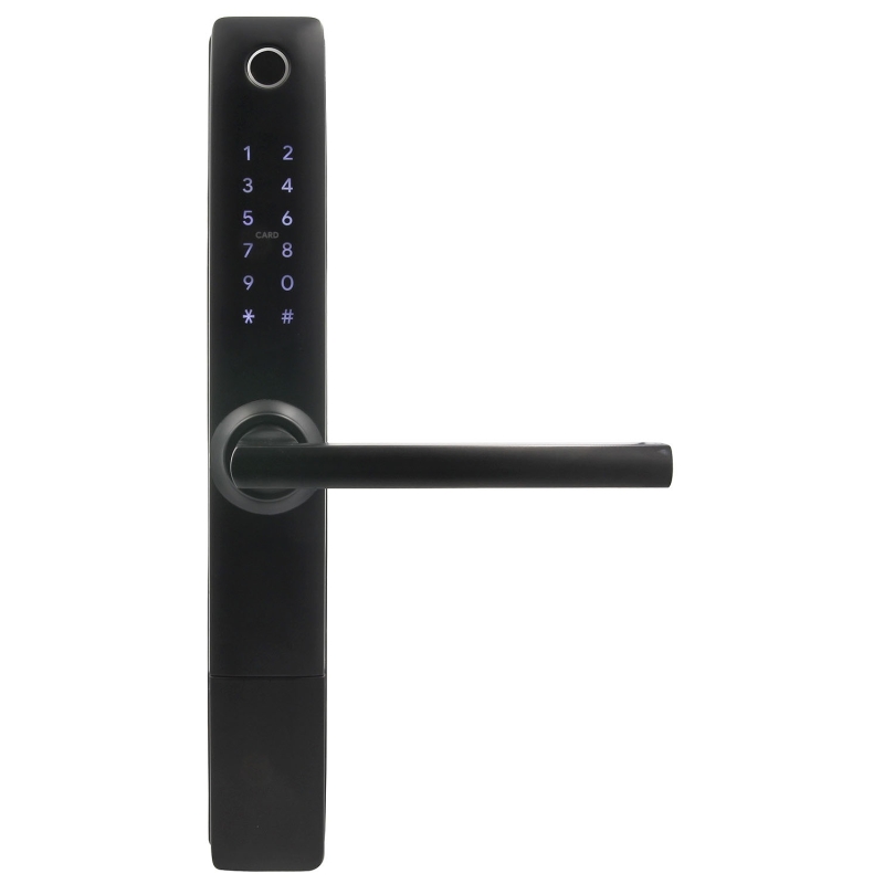 KLAMKA Z KONTROLEREM DOSTĘPU "EURA" ELH-20H4 - czarna, wąska szyfrator, czytnik Mifare 13,56 MHz, czytnik biometryczny, IP55, Ap