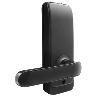 KLAMKA Z KONTROLEREM DOSTĘPU "EURA" ELH-01H4 - czarna, szyfrator, czytnik Mifare 13,56 MHz, czytnik biometryczny, IP55, App TTLo 2