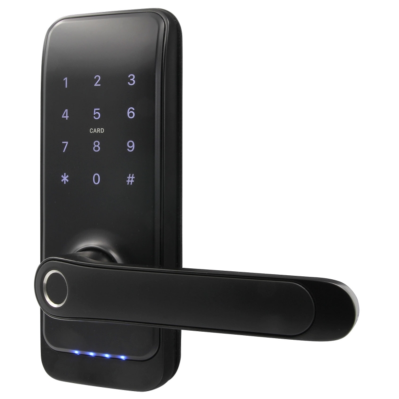 KLAMKA Z KONTROLEREM DOSTĘPU "EURA" ELH-01H4 - czarna, szyfrator, czytnik Mifare 13,56 MHz, czytnik biometryczny, IP55, App TTLo