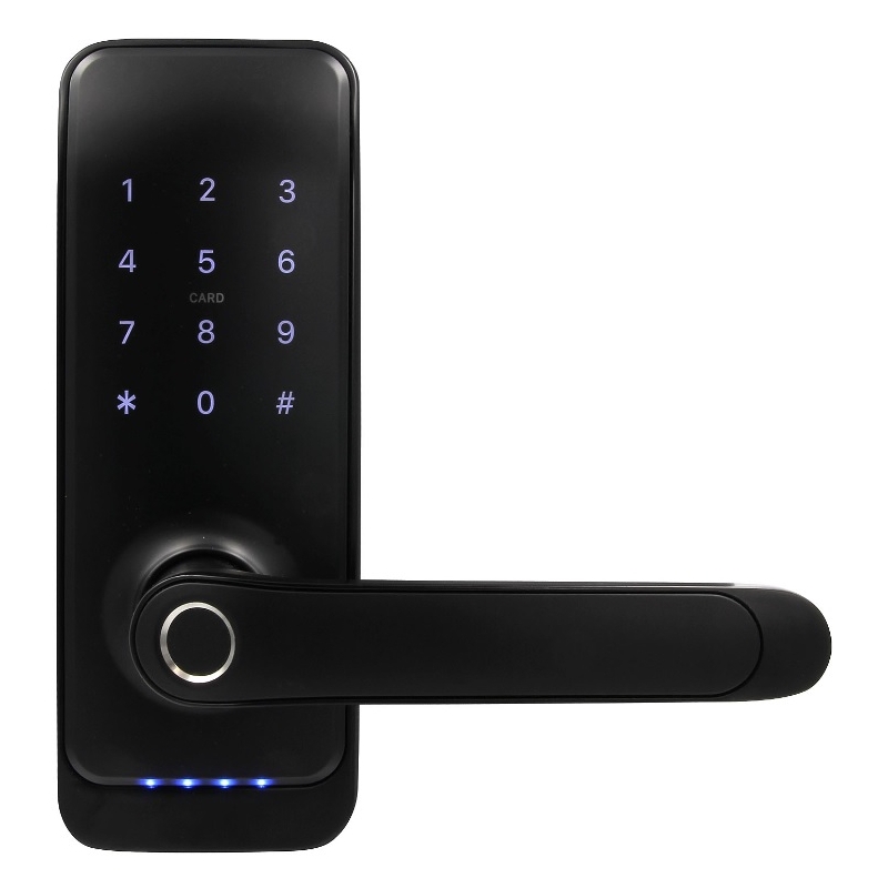 KLAMKA Z KONTROLEREM DOSTĘPU "EURA" ELH-01H4 - czarna, szyfrator, czytnik Mifare 13,56 MHz, czytnik biometryczny, IP55, App TTLo