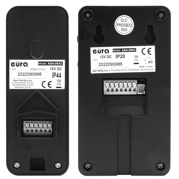 DOMOFON "EURA" ADP-09A3 - czarny, głośnomówiący, obsługa 2 wejść