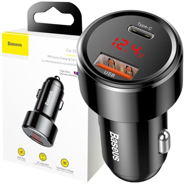 ŁADOWARKA SAMOCHODOWA Baseus Magic CCMLC20C-01 45W 5A 1x USB-A 1x USB-C QC 3.0