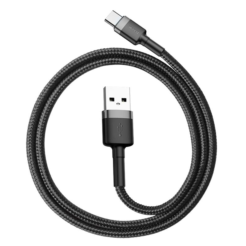 KABEL USB-A -  USB-C Baseus Cafule CATKLF-BG1 100cm 3A QC 3.0 CZARNO-SZARY W NYLONOWYM OPLOCIE