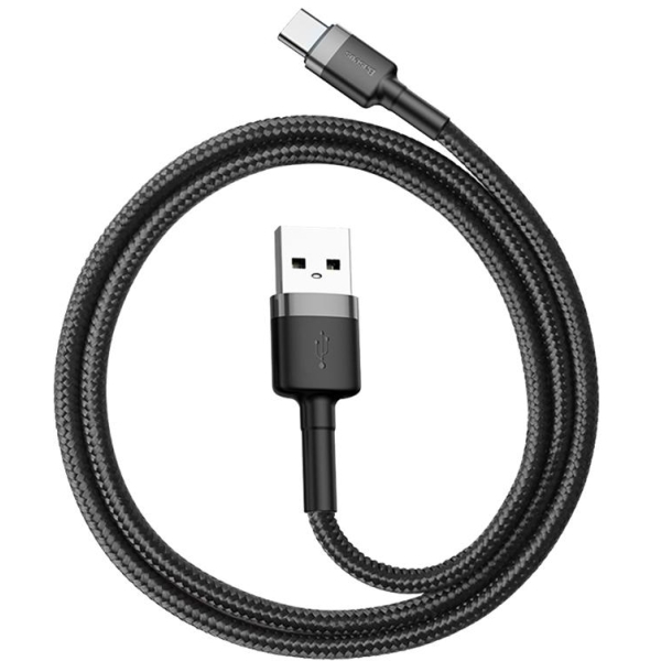 KABEL USB-A -  USB-C Baseus Cafule CATKLF-BG1 100cm 3A QC 3.0 CZARNO-SZARY W NYLONOWYM OPLOCIE