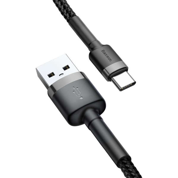 KABEL USB-A -  USB-C Baseus Cafule CATKLF-BG1 100cm 3A QC 3.0 CZARNO-SZARY W NYLONOWYM OPLOCIE