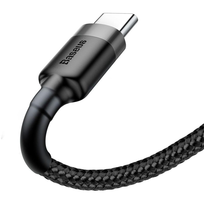 KABEL USB-A -  USB-C Baseus Cafule CATKLF-BG1 100cm 3A QC 3.0 CZARNO-SZARY W NYLONOWYM OPLOCIE