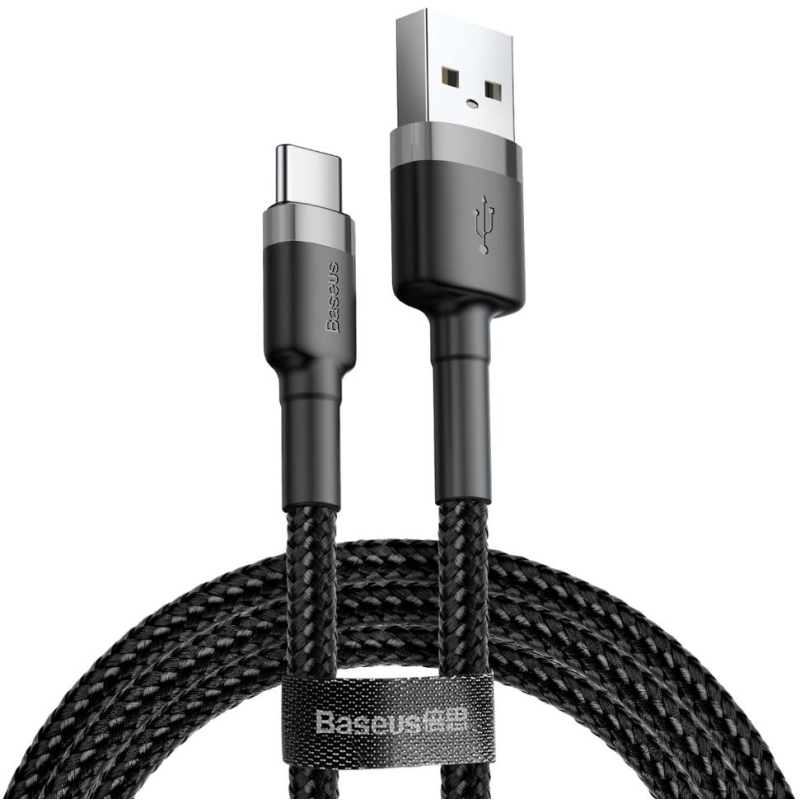 KABEL USB-A -  USB-C Baseus Cafule CATKLF-BG1 100cm 3A QC 3.0 CZARNO-SZARY W NYLONOWYM OPLOCIE