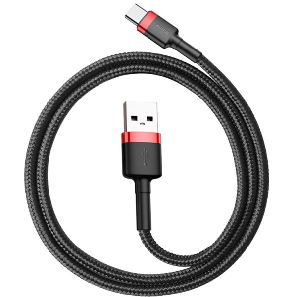KABEL USB-A -  USB-C Baseus Cafule CATKLF-B91 100cm 3A QC 3.0 CZARNO-CZERWONY W OPLOCIE