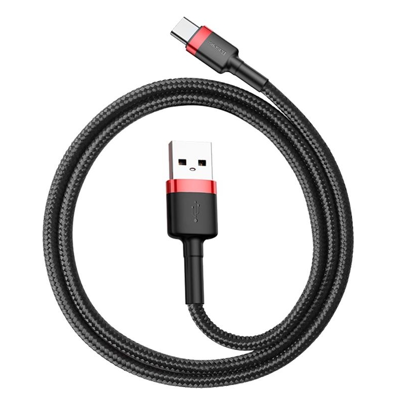 KABEL USB-A -  USB-C Baseus Cafule CATKLF-A91 50cm 3A QC 3.0 CZARNO-CZERWONY W OPLOCIE