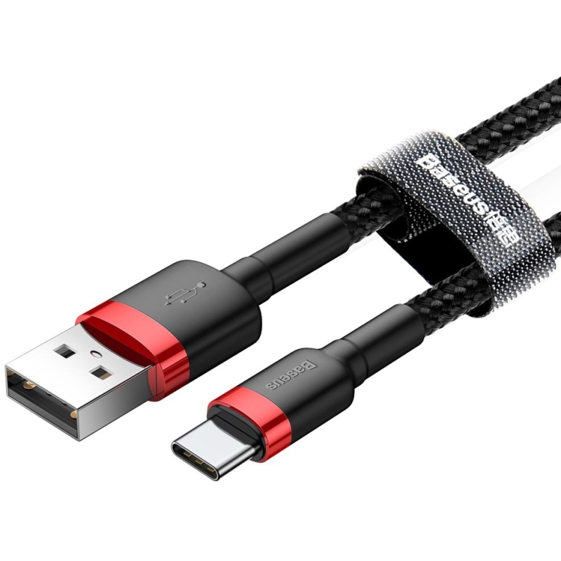 KABEL USB-A -  USB-C Baseus Cafule CATKLF-A91 50cm 3A QC 3.0 CZARNO-CZERWONY W OPLOCIE
