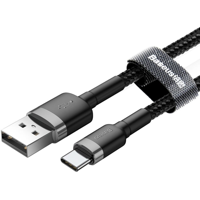 KABEL USB-A -  USB-C Baseus Cafule CATKLF-UG1 300cm 3A QC 3.0 CZARNO-SZARY W NYLONOWYM OPLOCIE