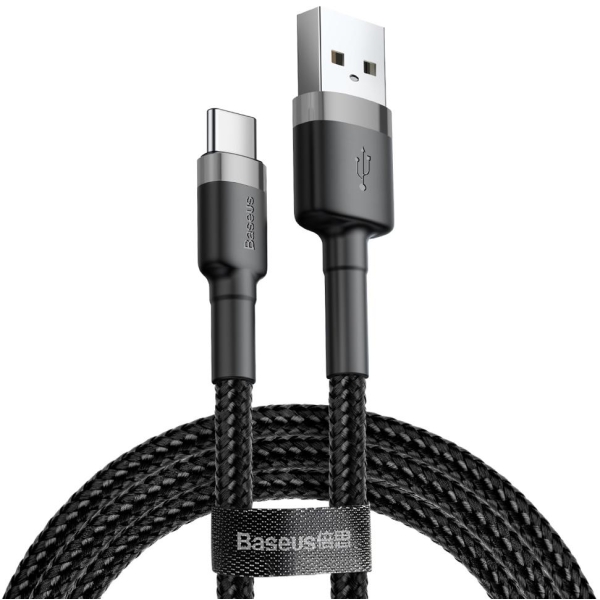 KABEL USB-A -  USB-C Baseus Cafule CATKLF-UG1 300cm 3A QC 3.0 CZARNO-SZARY W NYLONOWYM OPLOCIE