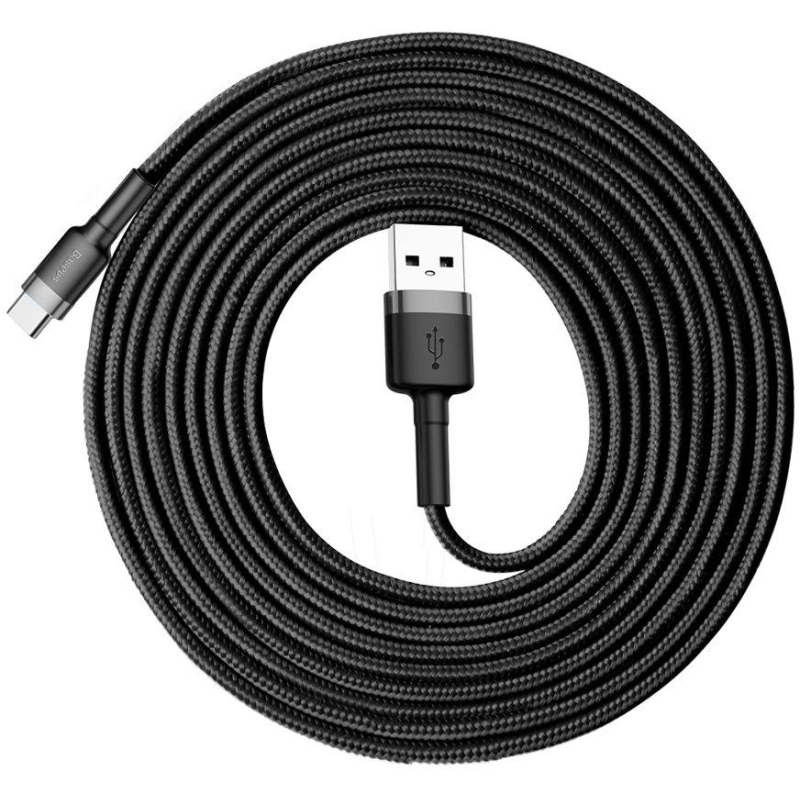 KABEL USB-A -  USB-C Baseus Cafule CATKLF-UG1 300cm 3A QC 3.0 CZARNO-SZARY W NYLONOWYM OPLOCIE