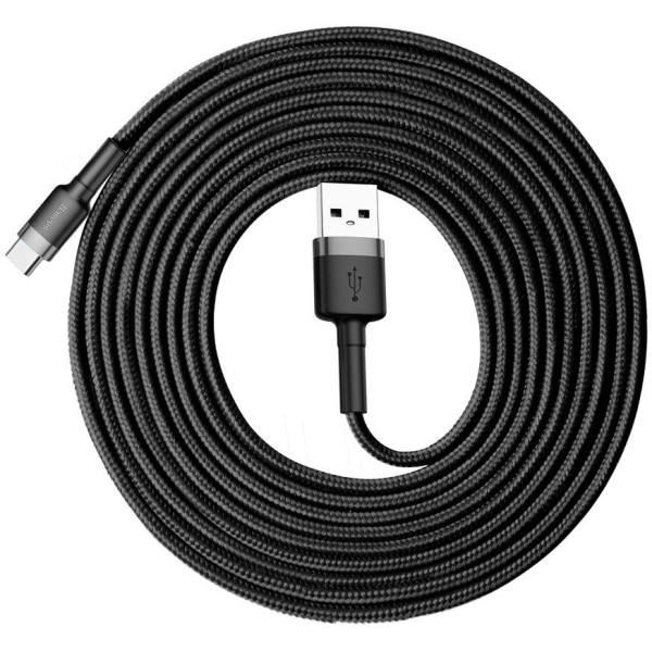 KABEL USB-A -  USB-C Baseus Cafule CATKLF-UG1 300cm 3A QC 3.0 CZARNO-SZARY W NYLONOWYM OPLOCIE