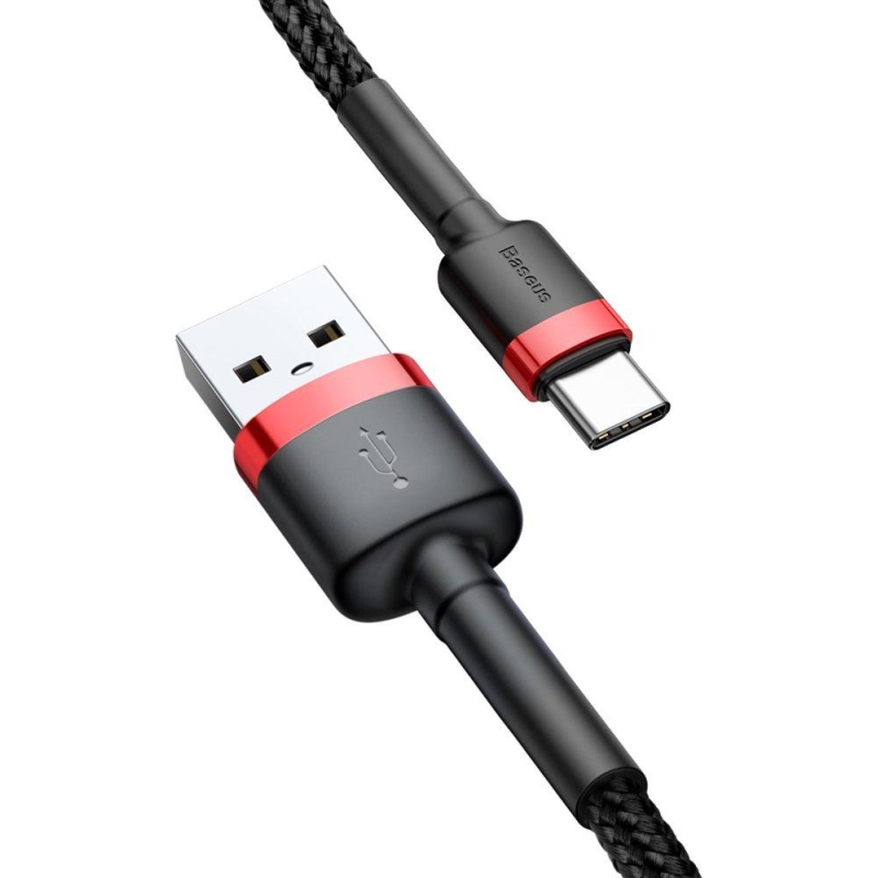 KABEL USB-A -  USB-C Baseus Cafule CATKLF-U91 300cm 2A QC 3.0 CZARNO-CZERWONY W OPLOCIE
