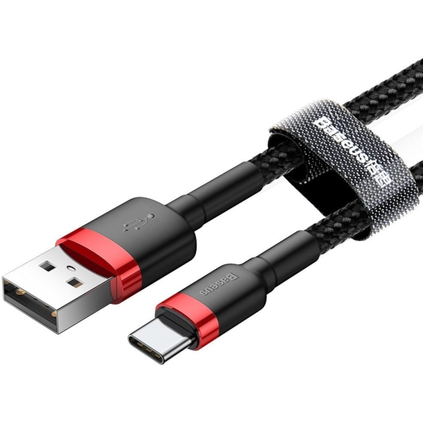 KABEL USB-A -  USB-C Baseus Cafule CATKLF-U91 300cm 2A QC 3.0 CZARNO-CZERWONY W OPLOCIE