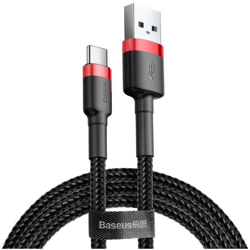 KABEL USB-A -  USB-C Baseus Cafule CATKLF-U91 300cm 2A QC 3.0 CZARNO-CZERWONY W OPLOCIE