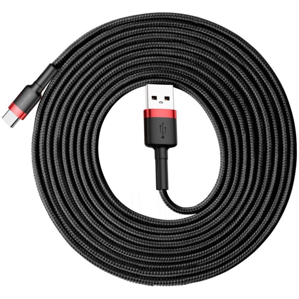 KABEL USB-A -  USB-C Baseus Cafule CATKLF-U91 300cm 2A QC 3.0 CZARNO-CZERWONY W OPLOCIE