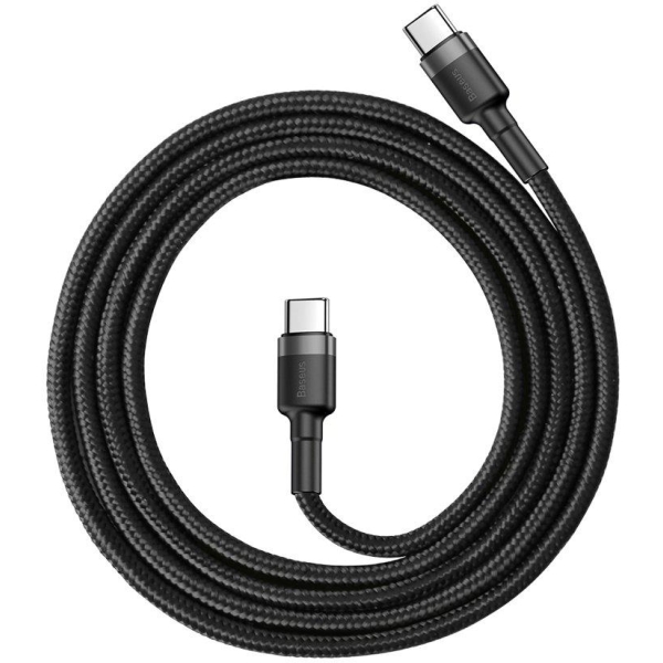 KABEL USB-C -  USB-C Baseus Cafule CATKLF-GG1 100cm 60W 3A PD 2.0 QC 3.0 CZARNO-SZARY W OPLOCIE
