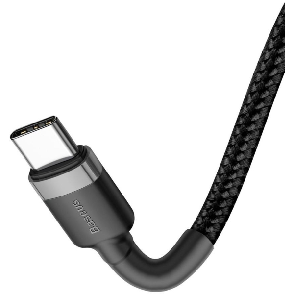 KABEL USB-C -  USB-C Baseus Cafule CATKLF-GG1 100cm 60W 3A PD 2.0 QC 3.0 CZARNO-SZARY W OPLOCIE