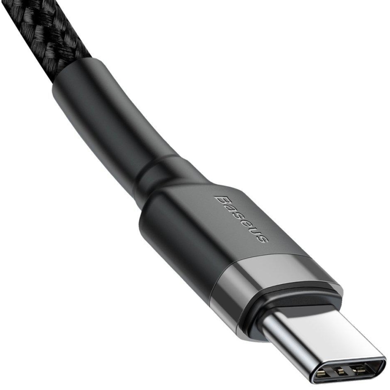 KABEL USB-C -  USB-C Baseus Cafule CATKLF-GG1 100cm 60W 3A PD 2.0 QC 3.0 CZARNO-SZARY W OPLOCIE