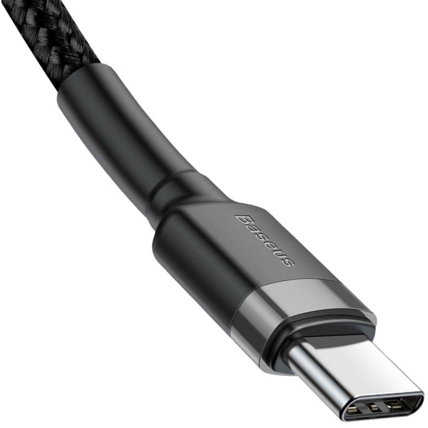 KABEL USB-C -  USB-C Baseus Cafule CATKLF-GG1 100cm 60W 3A PD 2.0 QC 3.0 CZARNO-SZARY W OPLOCIE