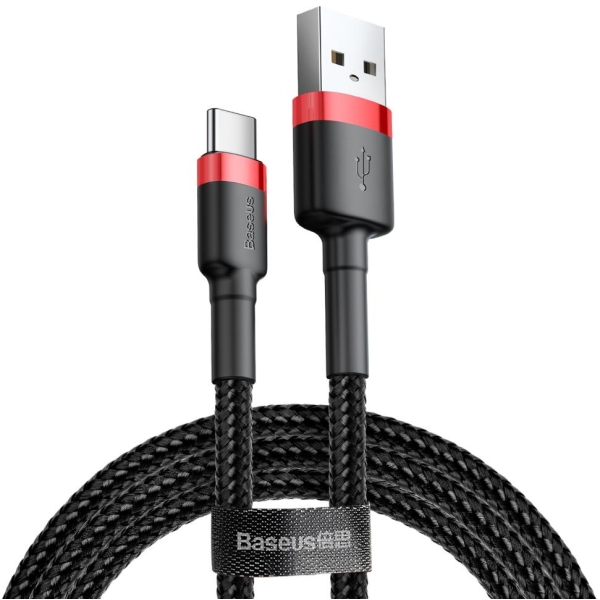 KABEL USB-A -  USB-C Baseus Cafule CATKLF-C91 200cm 2A QC 3.0 CZARNO-CZERWONY W OPLOCIE