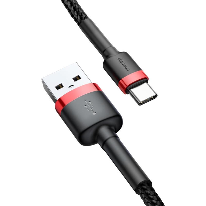 KABEL USB-A -  USB-C Baseus Cafule CATKLF-C91 200cm 2A QC 3.0 CZARNO-CZERWONY W OPLOCIE