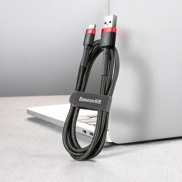 KABEL USB-A -  USB-C Baseus Cafule CATKLF-C91 200cm 2A QC 3.0 CZARNO-CZERWONY W OPLOCIE