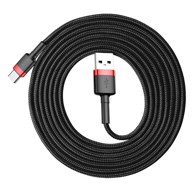 KABEL USB-A -  USB-C Baseus Cafule CATKLF-C91 200cm 2A QC 3.0 CZARNO-CZERWONY W OPLOCIE