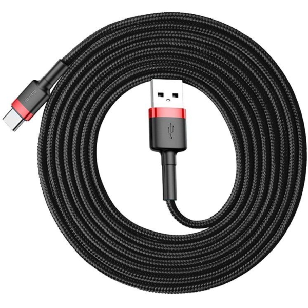 KABEL USB-A -  USB-C Baseus Cafule CATKLF-C91 200cm 2A QC 3.0 CZARNO-CZERWONY W OPLOCIE