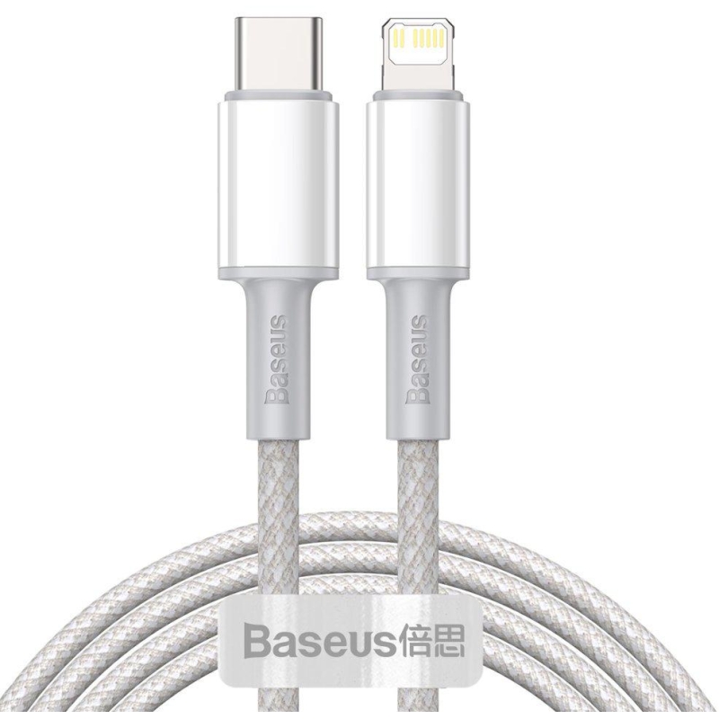 KABEL USB-C -  Lightning / iPhone Baseus Cafule CATLGD-A02 2m 20W PD Quick Charging BIAŁY W OPLOCIE