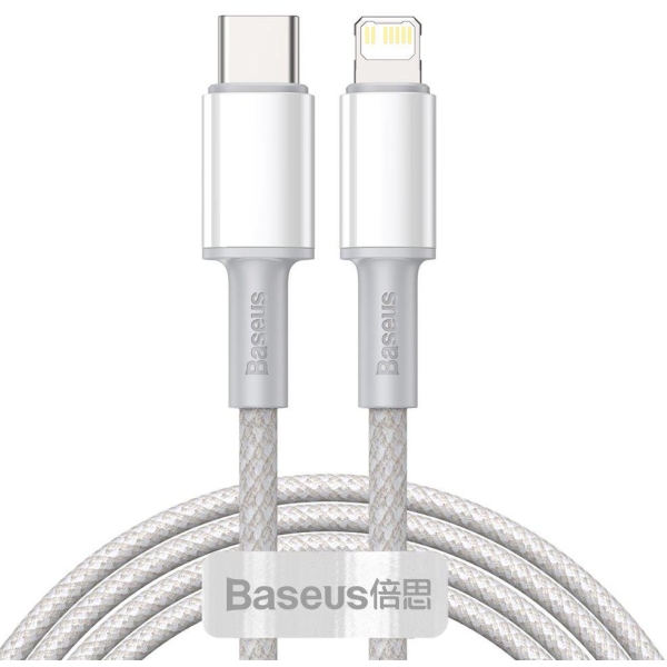 KABEL USB-C -  Lightning / iPhone Baseus Cafule CATLGD-A02 2m 20W PD Quick Charging BIAŁY W OPLOCIE