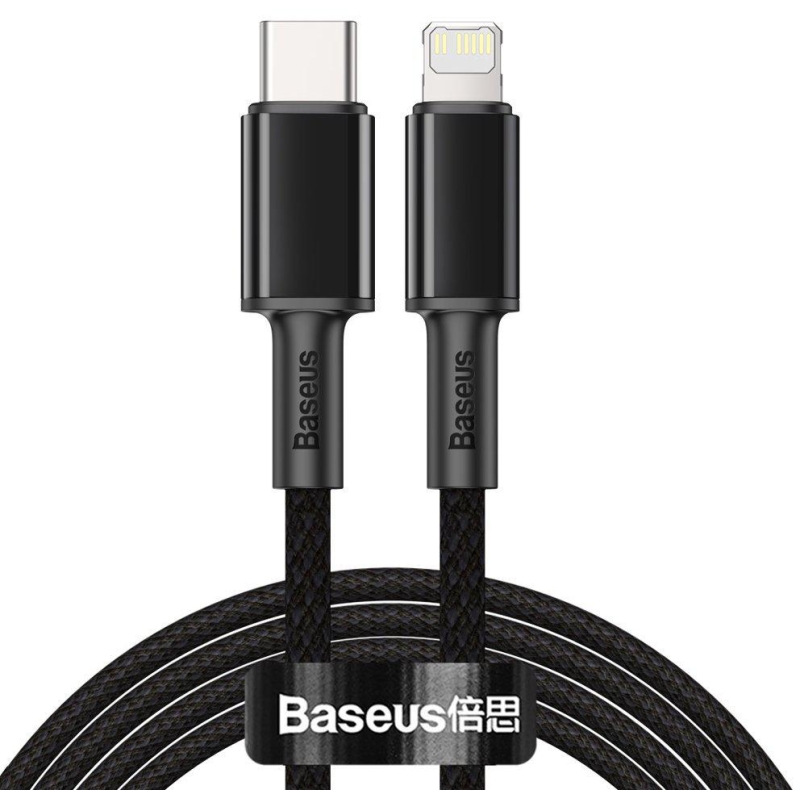 KABEL USB-C -  Lightning / iPhone Baseus Cafule CATLGD-A01 2m 20W PD Quick Charging CZARNY W OPLOCIE