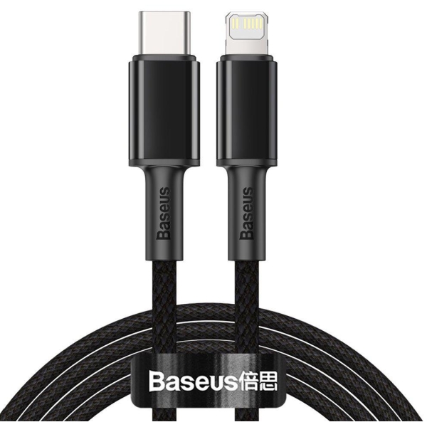 KABEL USB-C -  Lightning / iPhone Baseus Cafule CATLGD-A01 2m 20W PD Quick Charging CZARNY W OPLOCIE