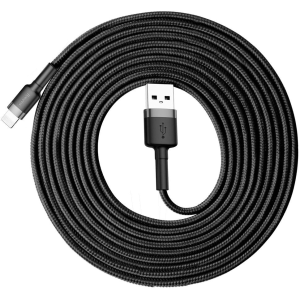 KABEL USB-A -  Lightning / iPhone Baseus Cafule CALKLF-RG1 300cm Apple 2A CZARNO-SZARY W OPLOCIE