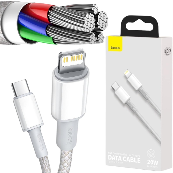 KABEL USB-C -  Lightning / iPhone Baseus Cafule CATLGD-02 1m 20W PD Quick Charging BIAŁY W OPLOCIE