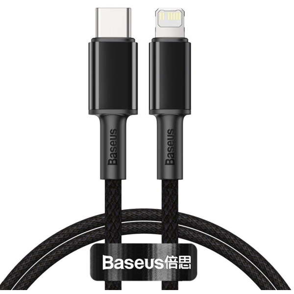 KABEL USB-C -  Lightning / iPhone Baseus Cafule CATLGD-01 1m 20W PD Quick Charging CZARNY W OPLOCIE