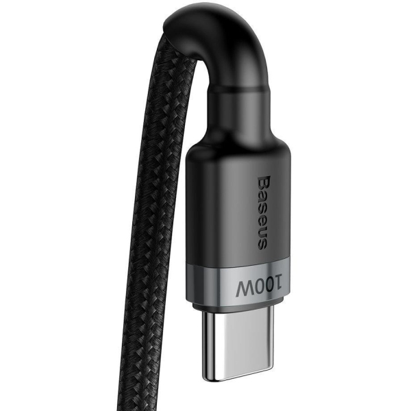 KABEL USB-C -  USB-C Baseus Cafule CATKLF-ALG1 200cm 100W 5A PD 2.0 QC 3.0 CZARNO-SZARY W OPLOCIE