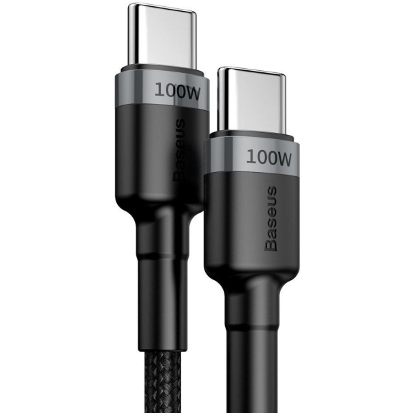 KABEL USB-C -  USB-C Baseus Cafule CATKLF-ALG1 200cm 100W 5A PD 2.0 QC 3.0 CZARNO-SZARY W OPLOCIE