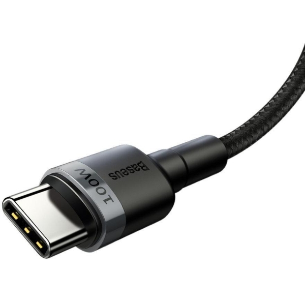 KABEL USB-C -  USB-C Baseus Cafule CATKLF-ALG1 200cm 100W 5A PD 2.0 QC 3.0 CZARNO-SZARY W OPLOCIE