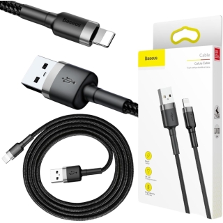 KABEL USB-A -  Lightning / iPhone Baseus Cafule CALKLF-BG1 100cm Apple 2.4A CZARNO-SZARY W OPLOCIE